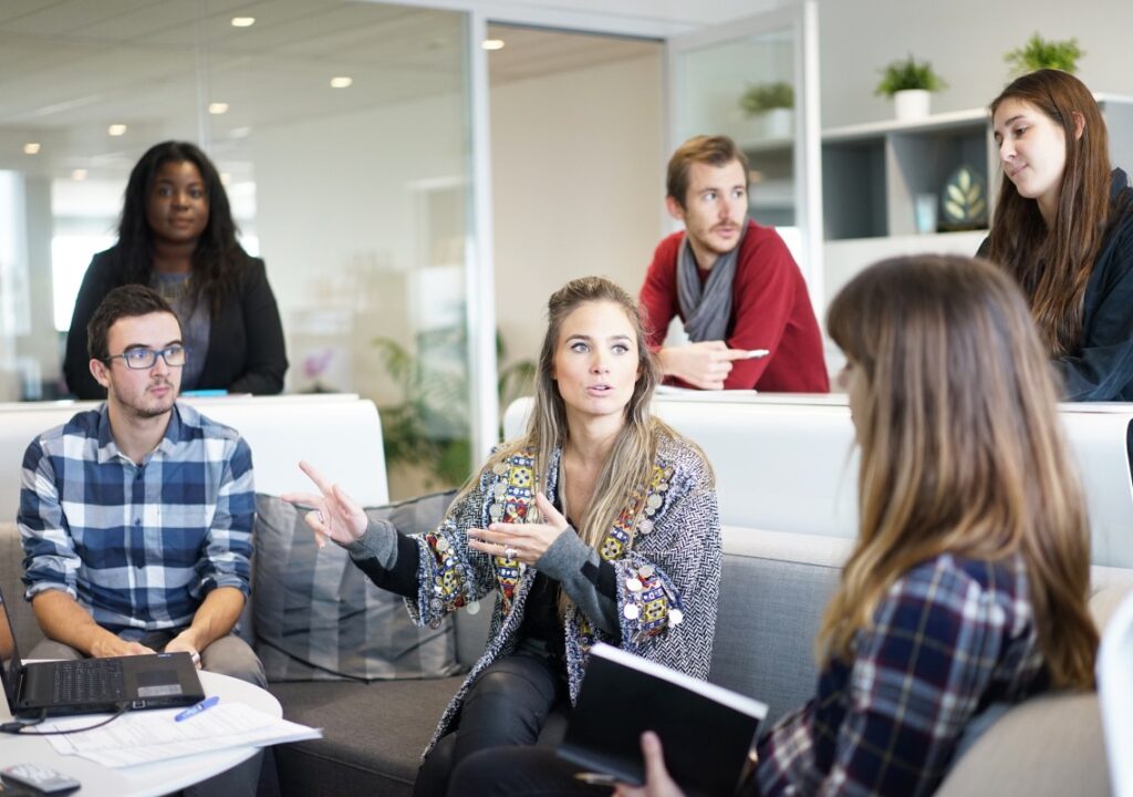 illustration with people discussing at the office