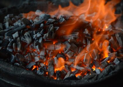 There is a fire in the grill.