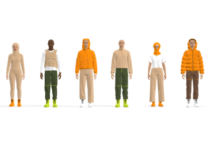 Arkeologeille suunnitellun malliston kaikki asut 3D-mallinnuksena.