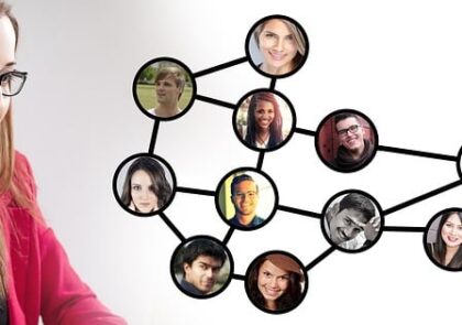 An Ilustration shows a women and many faces in a network.