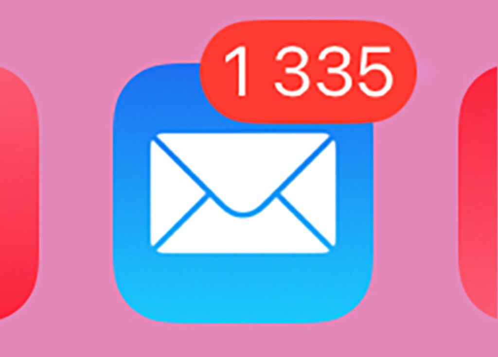 The blue icon of the letter depicts a colossal amount of incoming e-mails.