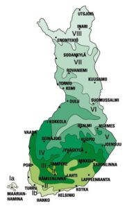 Suomi on jaettu kahdeksaan menestymisvyöhykkeeseen.