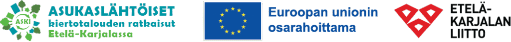 Hankkeen ja sen rahoittajien logot vasemmalta oikealle: ASKI, Euroopan unioinin osarahoittama, Etelä-Karjalan liitto.