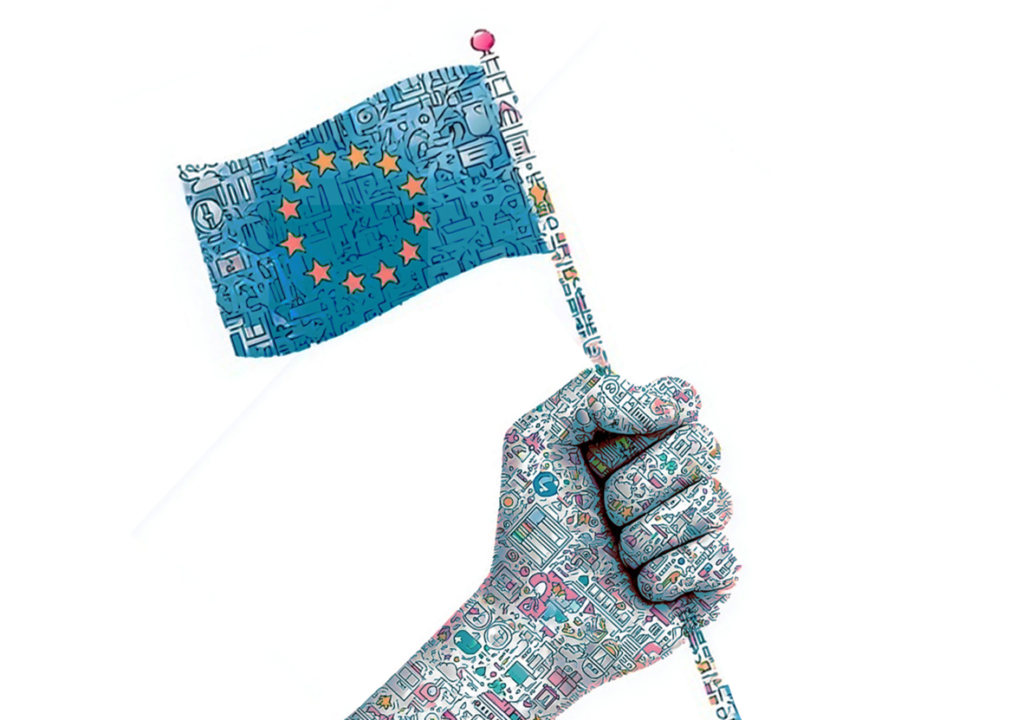 software-icon tattooed had holding EU-flag