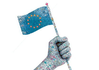 software-icon tattooed had holding EU-flag