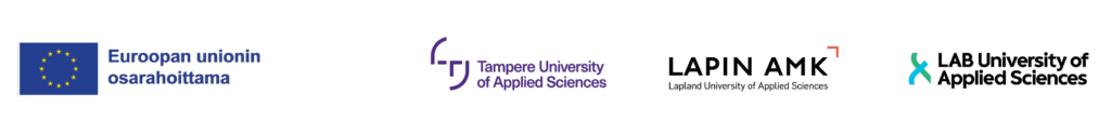 Rahoittajan (Euroopan unioini) ja hanketoimijoiden (Tampereen yliopisto, Lapin amk, LAB-ammattikorkeakoulu) logot
