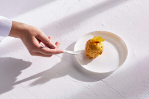 a solein ice cream ball on the plate showing the usability in food applications